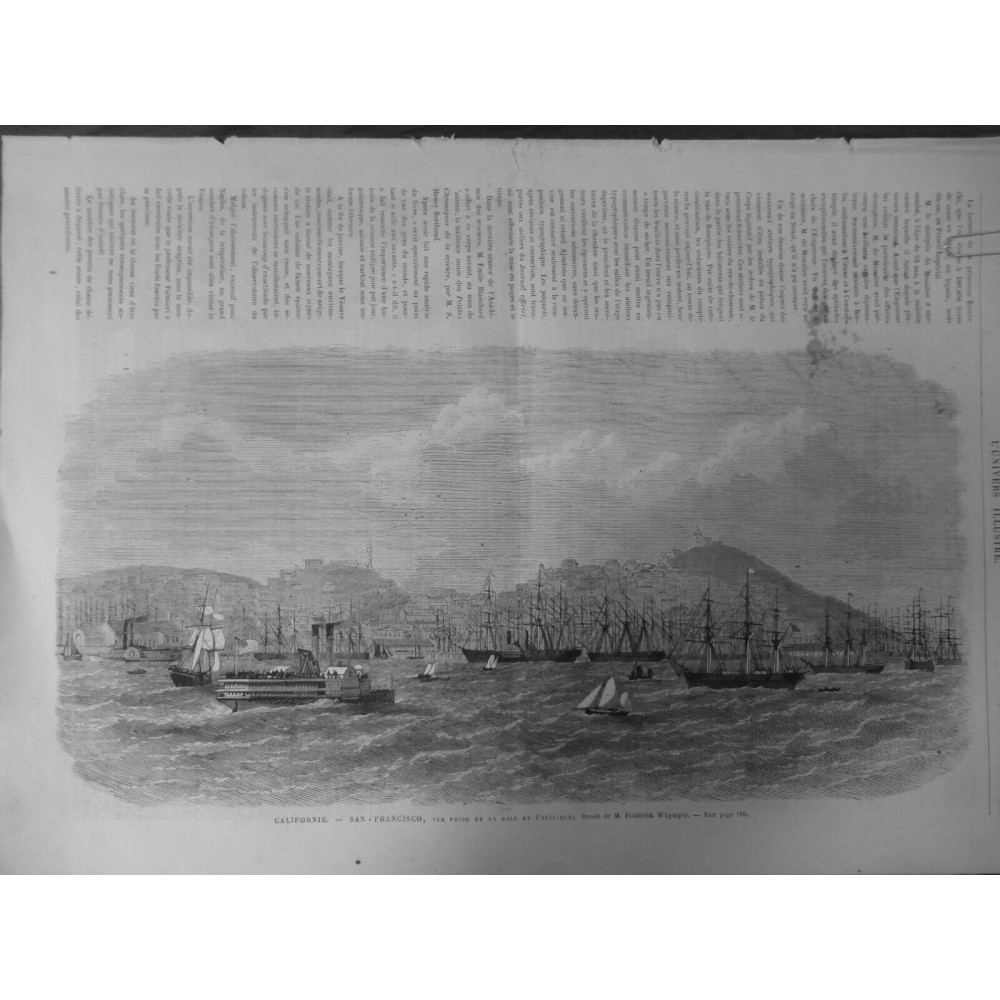 1869 USA CALIFORNIE SAN FRANCISCO BAIE PACIFIQUE DESSIN WHYMPER