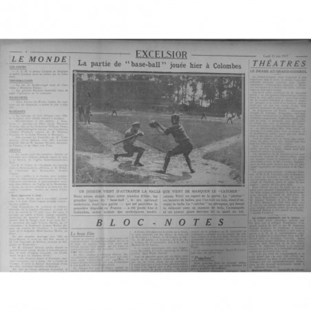 1917 USA BASE-BALL PITCHER CATCHER MASSUE BOIS BALLE COLOMBES