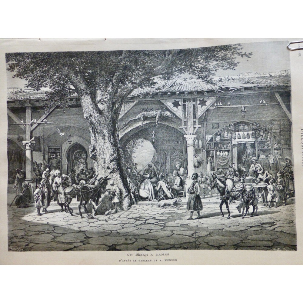 1879 I DAMAS BAZAR COMMERCES ARMES GALERIE ARCHE TABLEAU WOERNER TURC ARTISAN