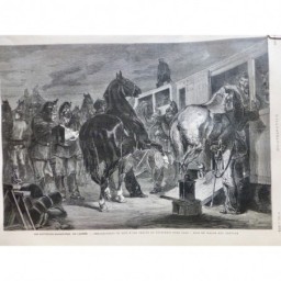 1879 I ARMEE HORS GARE WAGON EMBARQUEMENT CHEVAUX CAVALERIE SOLDAT