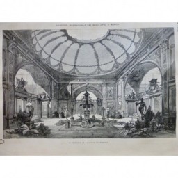 1879 I PALAIS EXPOSITION VESTIBULE FONTAINE STATUE VEGETATION FRISE TABLEAU