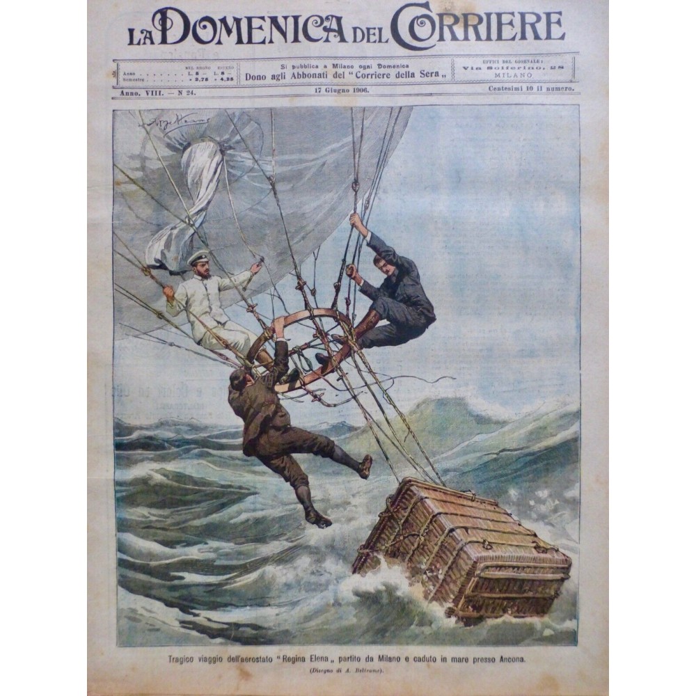 1906 DC BALLON DIRIGEABLE REGINA ELENA CHUTE MER MILAN ANCONE