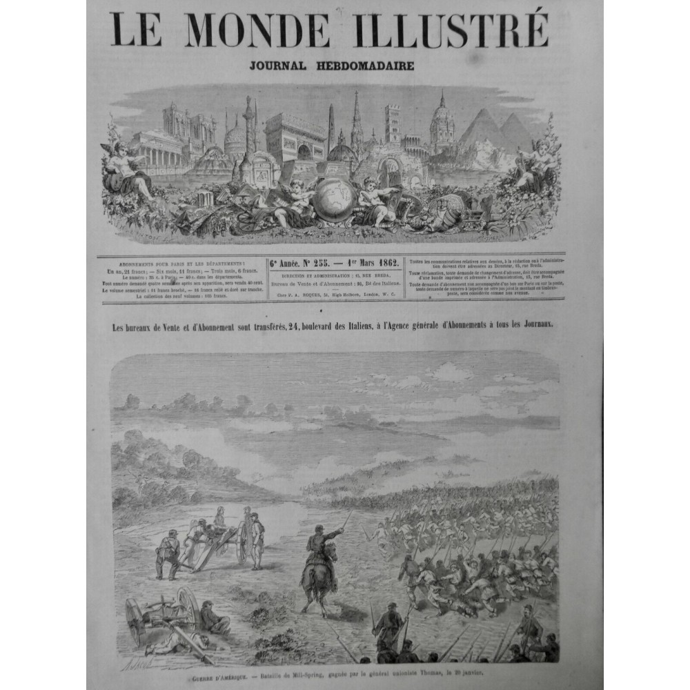 1862 USA GUERRE CIVILE BATAILLE MILL-SPRING VICTOIRE GL THOMAS