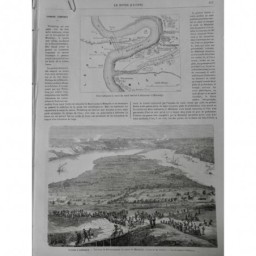 1862 USA GUERRE CIVILE MISSISSIPI DETOURNEMENT TRAVAUX FLEUVE CROQUIS STANLEY