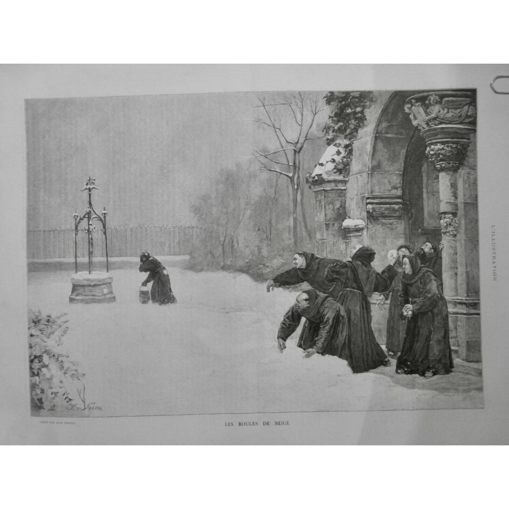 1887 I MOINE MONASTERE PARTIE BOULE NEIGE