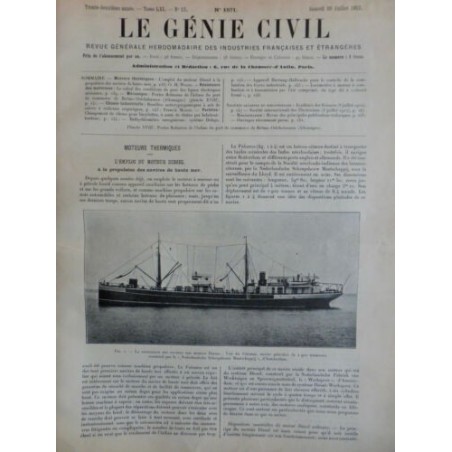 1912 GENIE CIVIL MOTEUR THERMIQUE DIESEL PROPULSION NAVIRE PETROLIER