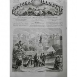 1861 UI METZ EXPOSITION JARDIN ETANG PAVILLONS AIGLES PROIE STATUE