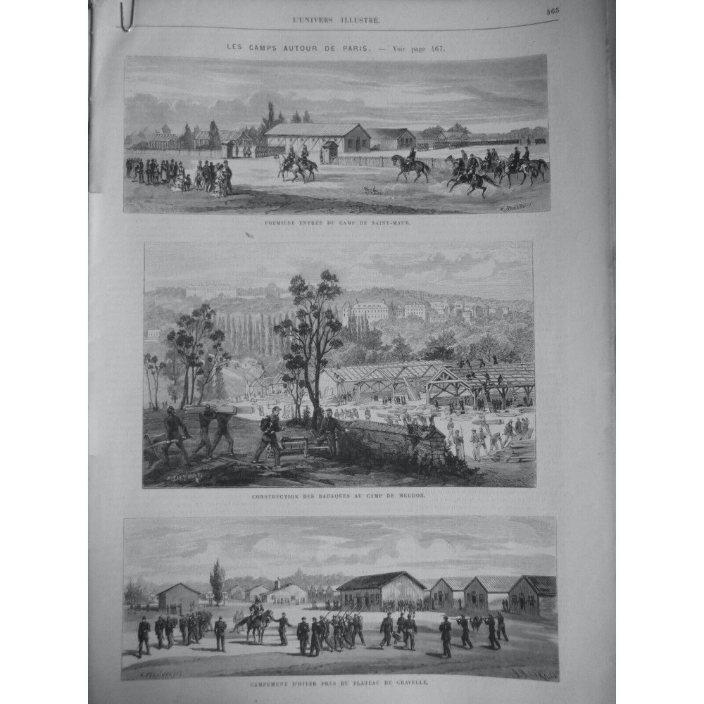 1871 UI ENTREE CAMP SAINT MAUR CONSTRUCTIONS BARAQUES MEUDON CAMPEMENT GRAVELLE