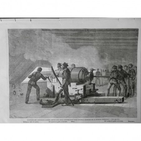 1864 USA GUERRE CIVILE MARINE FEDERALE BATTERIE CANON VAISSEAU