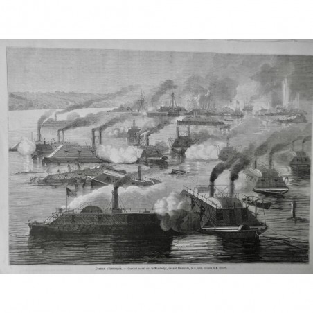 1862 USA GUERRE CIVILE COMBAT NAVAL MISSISSIPI MENPHIS FLOTTE