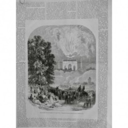 1852 I FEU ARTIFICE TROCADERO FUSEE SPECTACLE LUMIERE FOULE DESSIN PROVOST