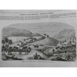 1852 I AFRIQUE BOU-SAADA CITADELLE CULTURES IRRIGATION DESERT FORTIFICATION