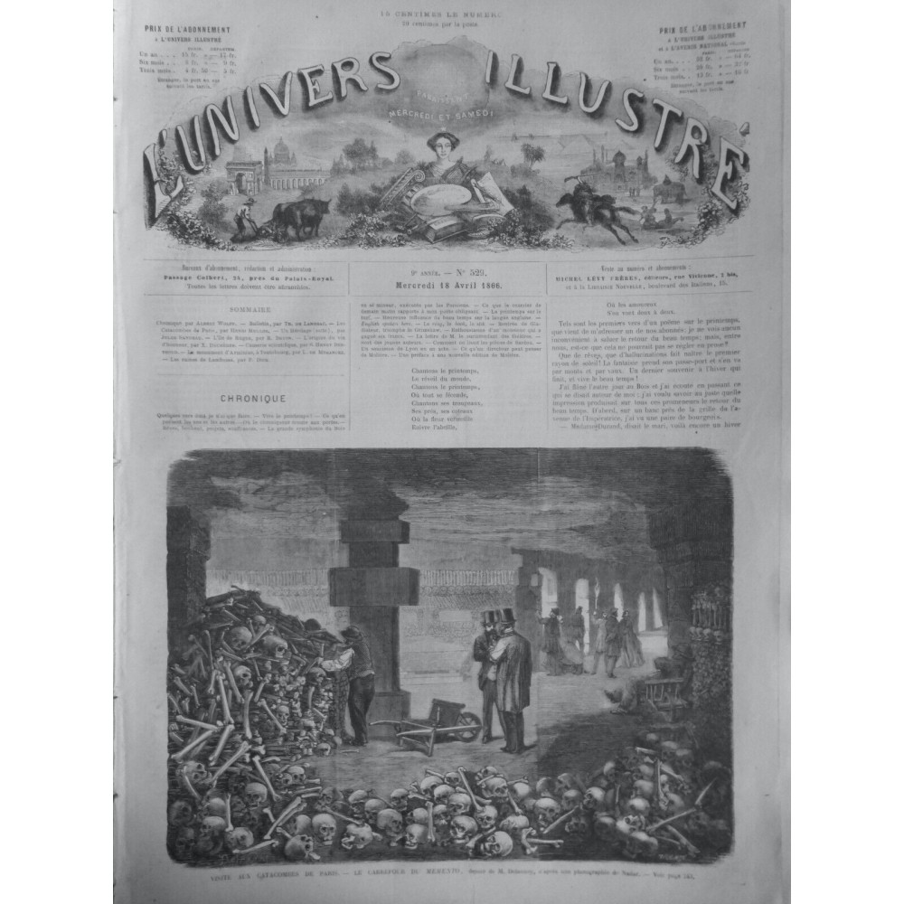 1866 UI VISITE CATACOMBES PARIS CARREFOUR MEMENTO DESSIN M. DELANNOY