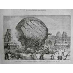 1879 I BALLON DIRIGEABLE CAPTIF TUILERIES DESTRUCTION BOURRASQUE VENT