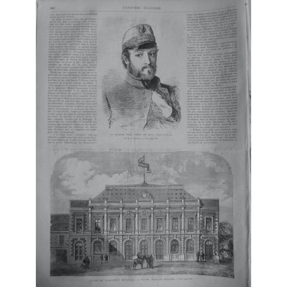 1866 UI GENERAL PRIM COMTE DE BEUS PALAIS PARLEMENT HONGROIS PESTH