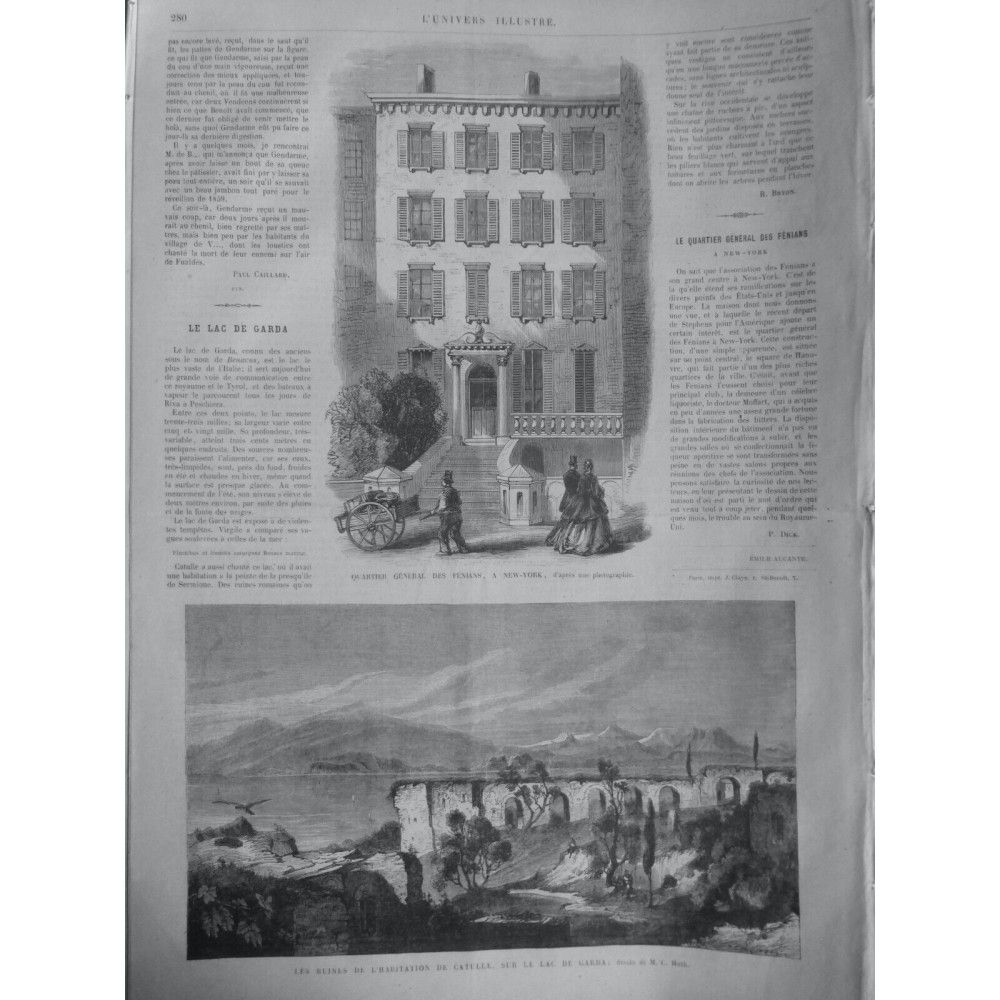 1866 UI QUARTIER GENERAL FENIANS NEW YORK RUINES HABITATION CATULLE LAC GARDA