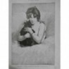 1895 MI CHAT CALINERIE JEUNE FILLE RONRONNER CARESSE POIL TABLEAU CARRIER BELLEU