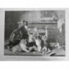 1890 UI CHAT FAMILLE CHATON BOITE CACHER TABLEAU LAMBERT JOUEUR PELOTE LAINE