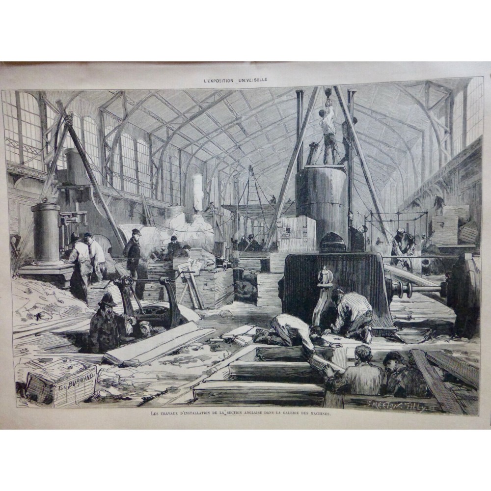 1878 I EXPOSITION GALERIE MACHINE TRAVAUX SECTION ANGLAISE CAISSE GRUE ROULANTE