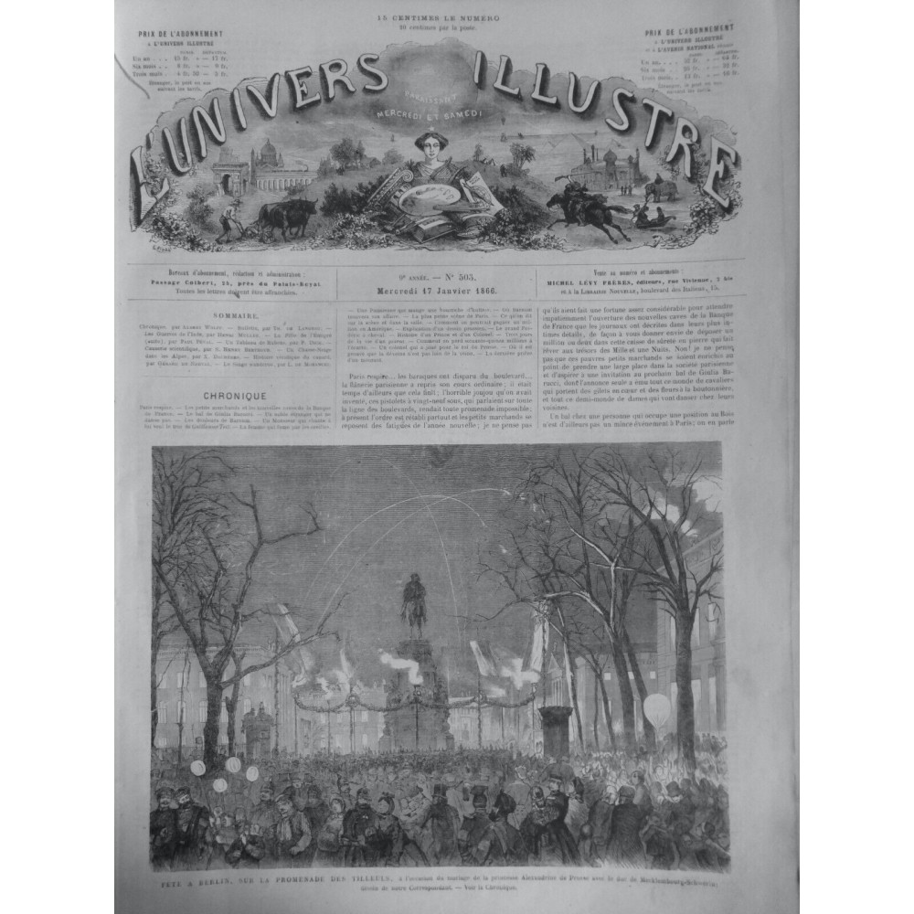 1866 UI FETE BERLIN PROMENADE TILLEULS MARIAGE PRINCESSE PRUSSE DUC MECKLEMBOURG