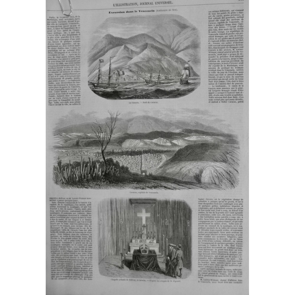 1853 I VENEZUELA EXCURSION CHAPELLE ARDENTE BOLIVAR CARACAS PORT GUAYRA