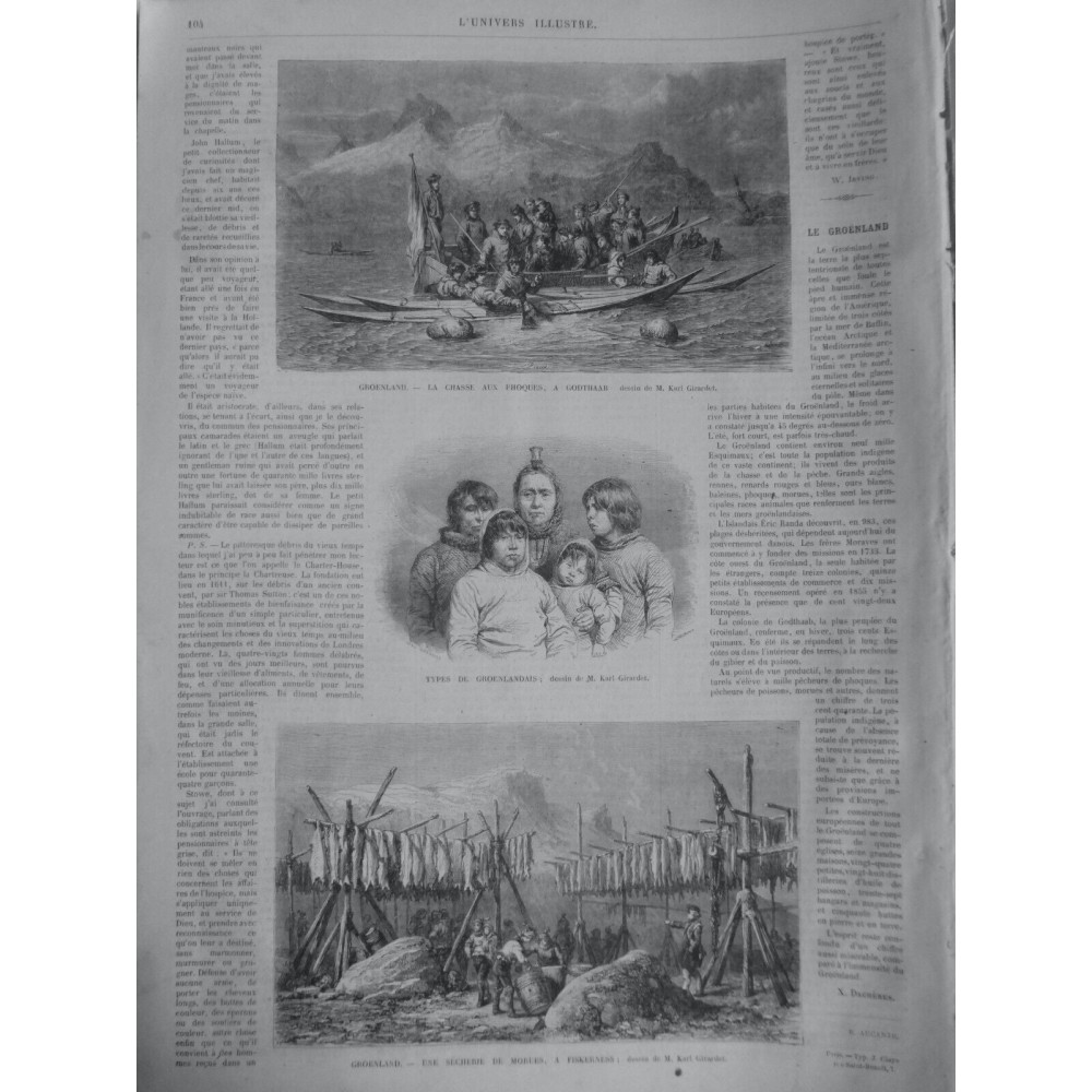 1866 UI GROENLAND CHASSE PHOQUES TYPES GROENLANDAIS SECHERIE MORUES FISKERNESS