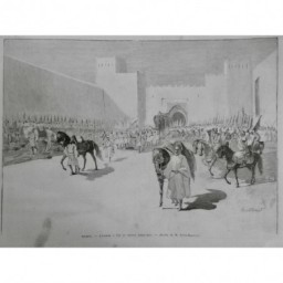 1894 MI MAROC FEZ ENTREE SULTAN MOULAÏ AZIZ CORTEGE ELEPHANT MUSICIEN ST BLANCAT