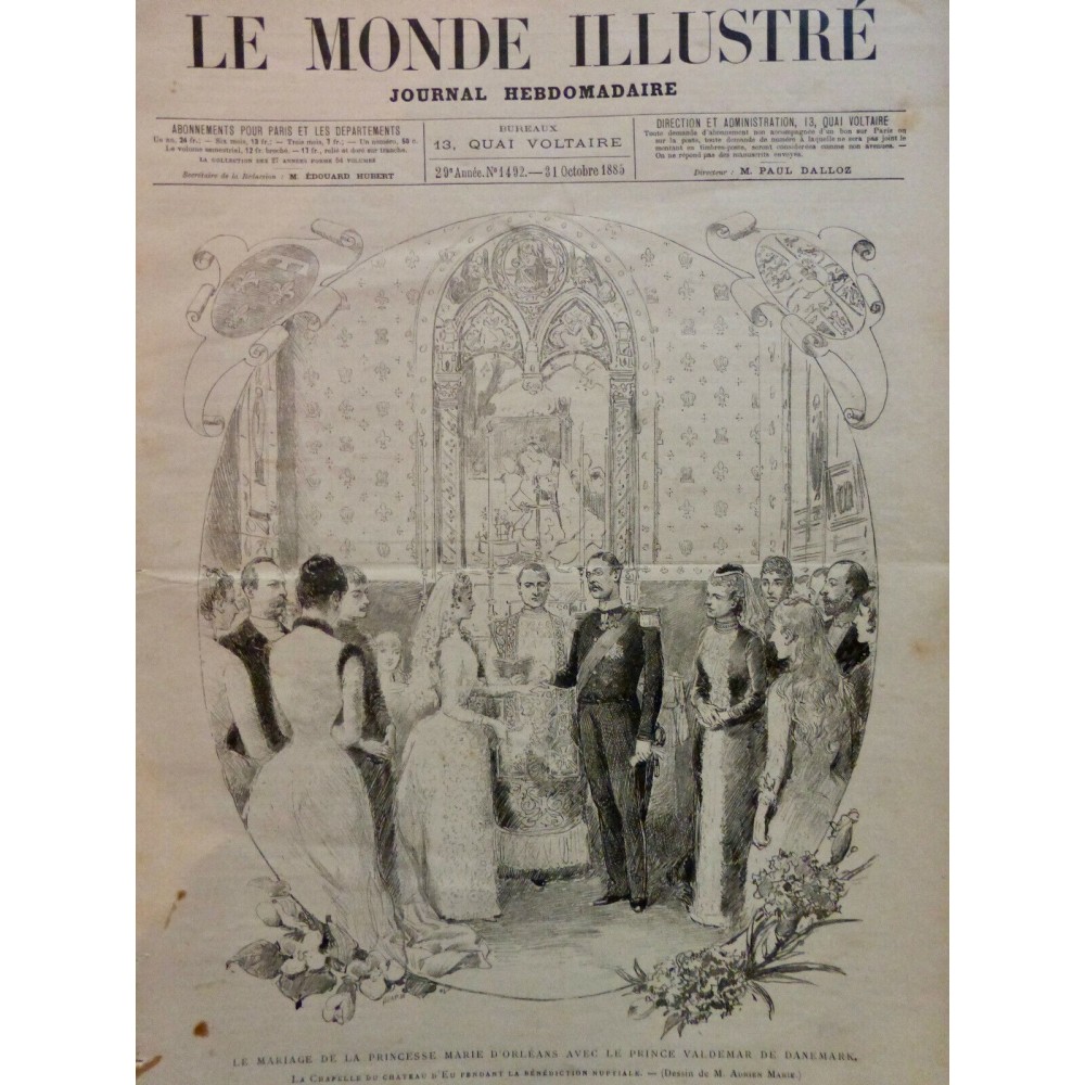 1885 MI DANEMARCK PRINCESSE MARIE ORLEANS PRINCE VALDEMAR MARIAGE CHATEAU EU