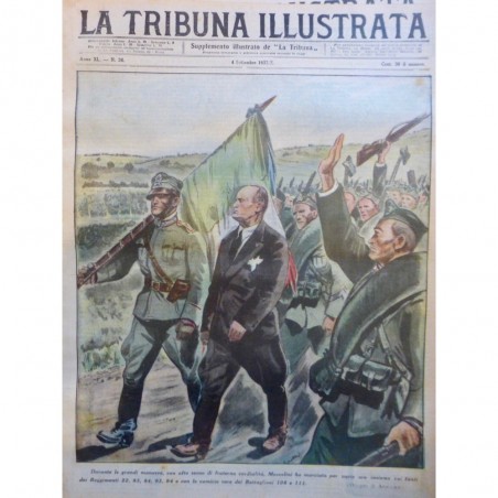 1932 TI GUERRE MUSSOLINI TROUPE BATAILLE CHEMISE NOIRE SALUT