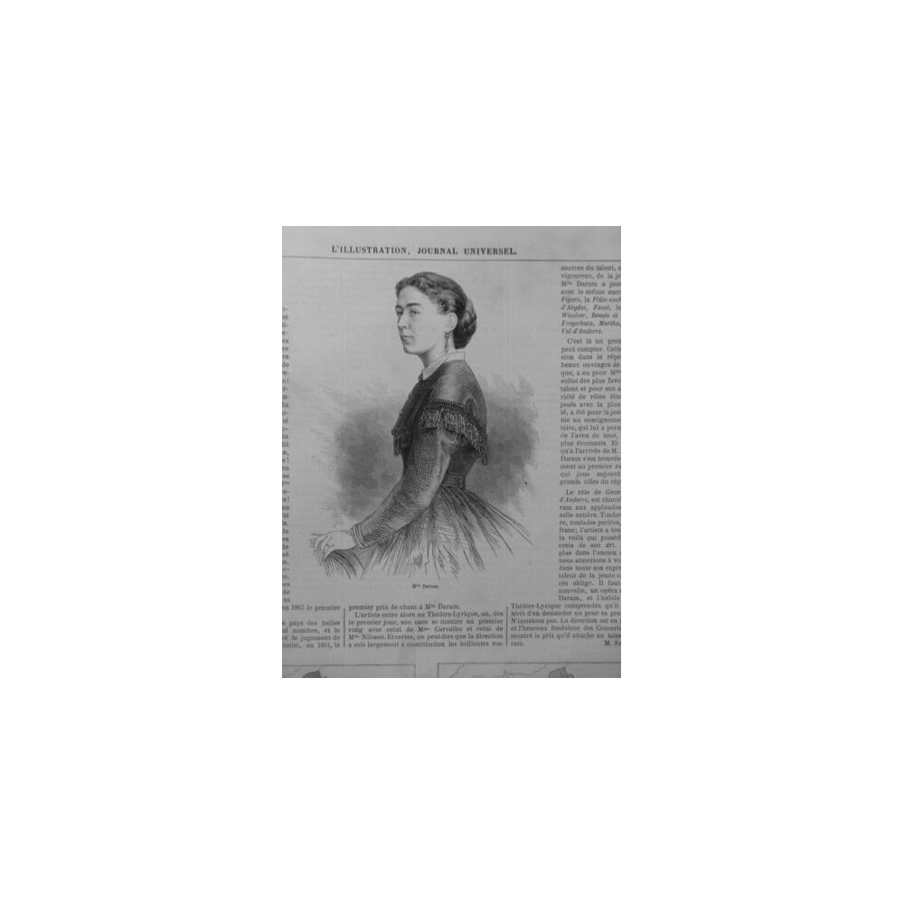 1868 I MELLE DARAM COMEDIENNE THEATRE LYRIQUE PORTRAIT CHANT