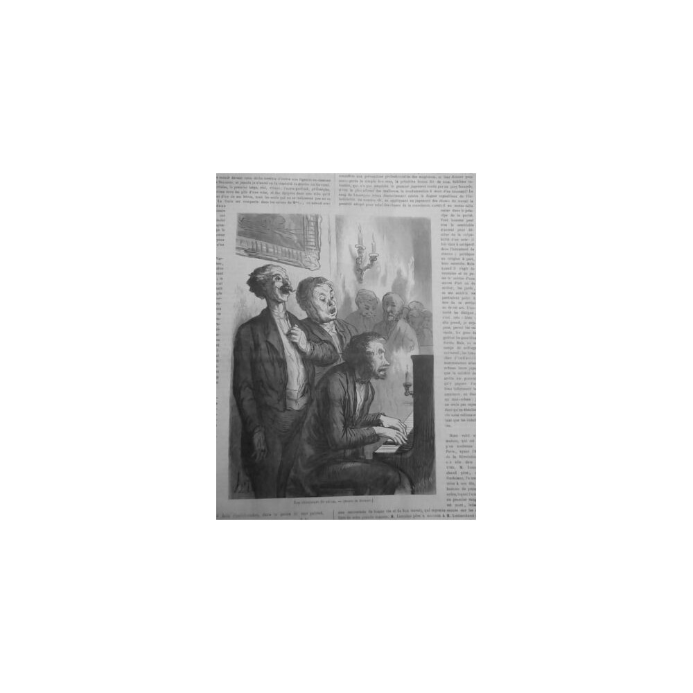 1862 MI DAUMIER DESSIN CHANTEUR SALON PIANISTE PIANO