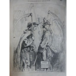 1858 I GAVARNI DESSIN SENTINELLEZ SATURNE COSTUME FAUX