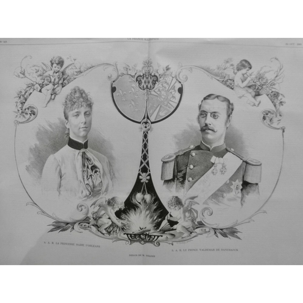 1885 FI DANEMARCK PORTRAIT PRINCESSE MARIE ORLEANS PRINCE VALDEMAR DESSIN THADEE