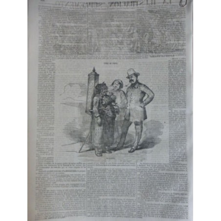 1852 I GAVARNI DESSIN PARIS FEMME MARCHANDE BOISSON AMBULANTE