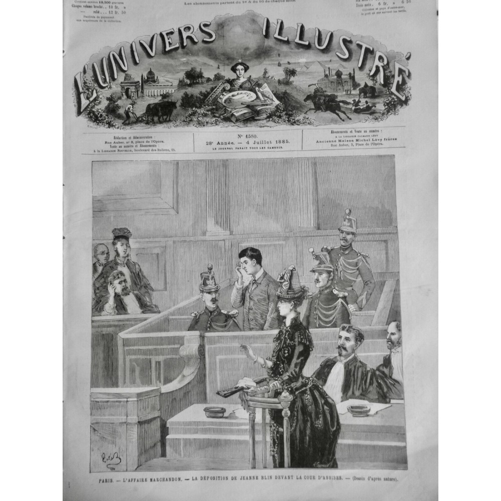 1885 UI JUSTICE AFFAIRE MARCHANDON PARIS DEPOSITION JEANNE BLIN COUR ASSISE