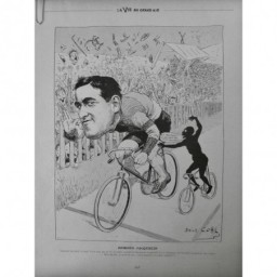 1901 VELO VILLE DE PARIS COURSE VAINQUEUR JACQUELIN DESSIN COHL