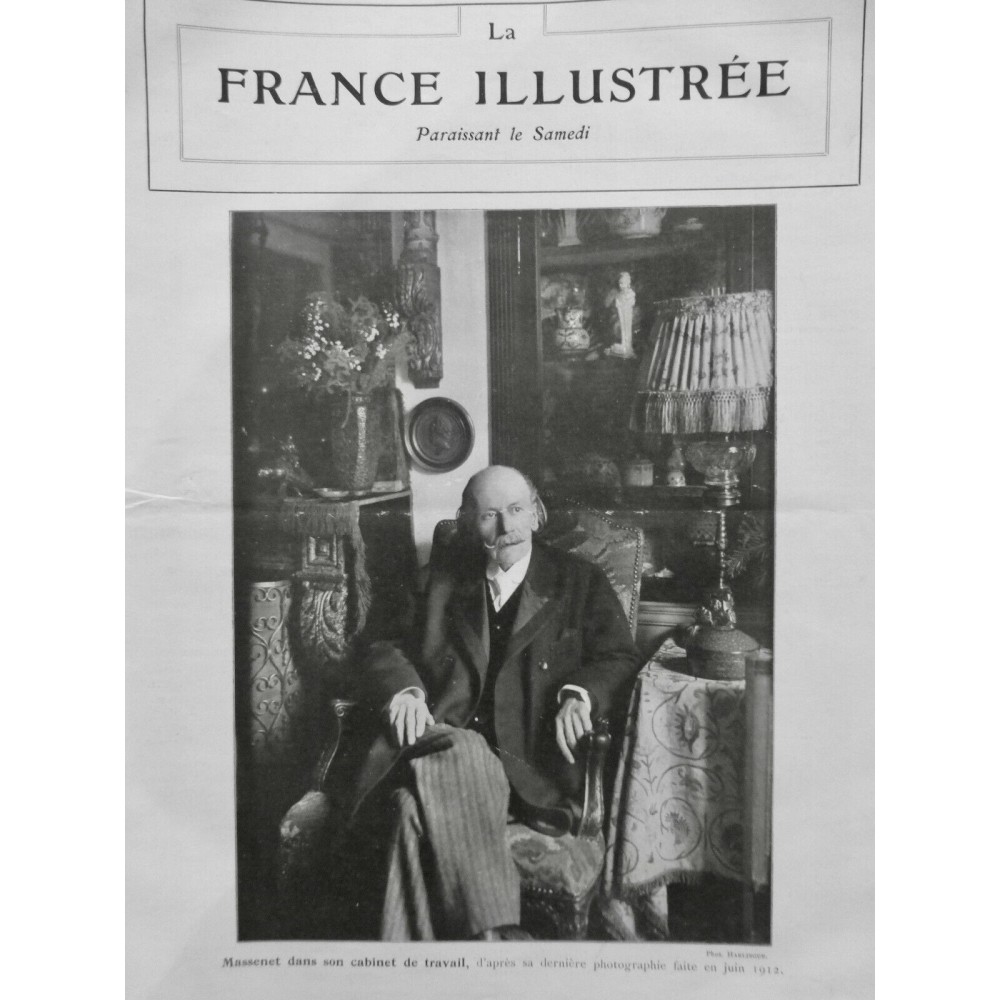 1912 FI MASSENET CABINET TRAVAIL FAUTEUIL PORTRAIT OEUVRES VIE PHOTO HARLINGUE