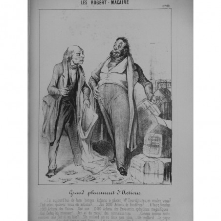 1854 DAUMIER GRAVURE ROBERT MACAIRE BOURSE ACTIONS PLACEMENTS