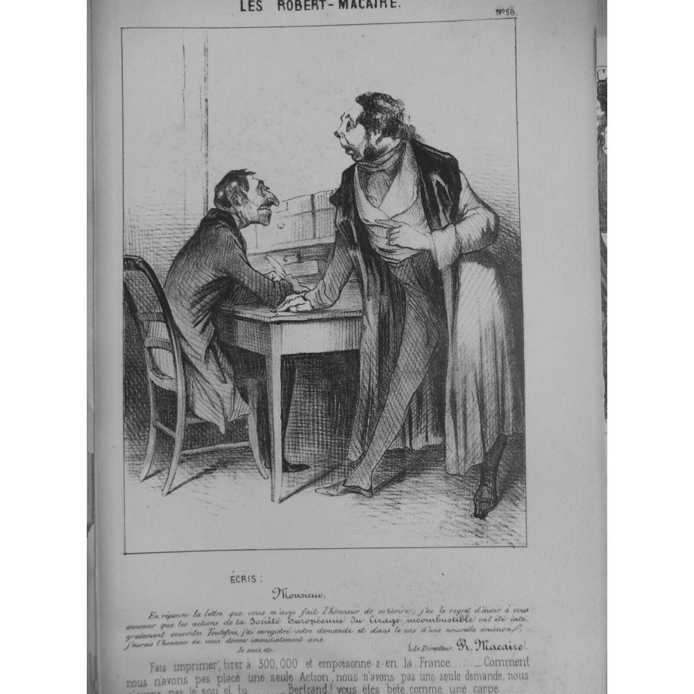 1854 DAUMIER GRAVURE ROBERT MACAIRE ACTION STE EUROPEENNE SOUSCRIPTION