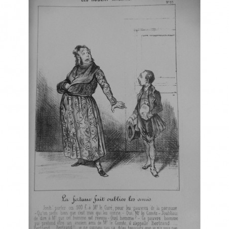 1854 DAUMIER GRAVURE ROBERT MACAIRE FORTUNE AMIS DONATION EGLISE