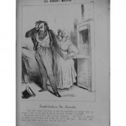 1854 DAUMIER GRAVURE ROBERT MACAIRE SUICIDE EXPLOITATION TANTE