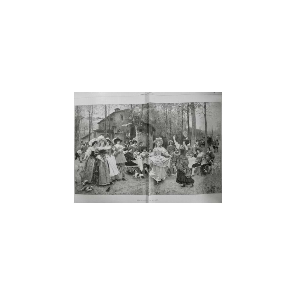 1900 UI DANSE CHAMPETRE BANQUET NATURE DANSEUSES TAMBOURIN MANDOLINE