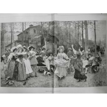 1900 UI DANSE CHAMPETRE BANQUET NATURE DANSEUSES TAMBOURIN MANDOLINE