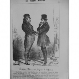 1854 DAUMIER GRAVURE ROBERT MACAIRE AGENT AFFAIRE LIVRE COMPTE DETTE