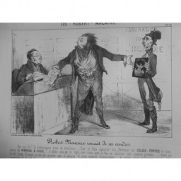 1854 DAUMIER GRAVURE ROBERT MACAIRE INCENDIE ASSURANCE PERTE CONTRAT