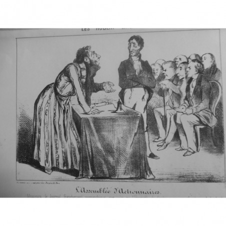 1854 DAUMIER GRAVURE ROBERT MACAIRE ASSEMBLEE ACTIONNAIRES MAUVAIS PLACEMENT