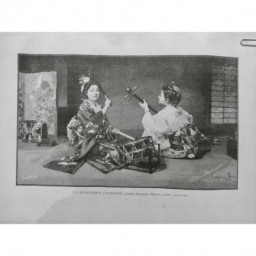 1901 FI MUSICIENNE JAPONAISE INSTRUMENT SHIMEDAIKO BAGUETTE MOSO BIWA CORDE