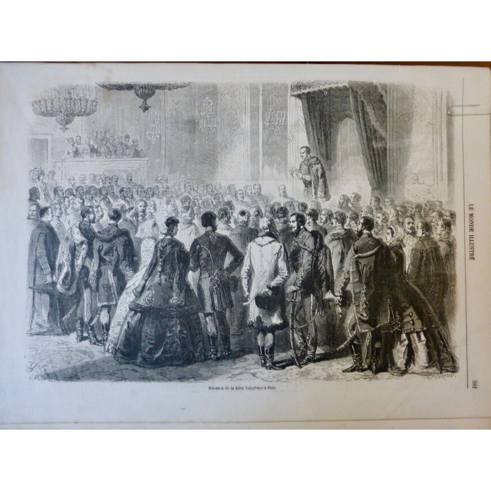 1861 HONGRIE OFEN REUNION DIETE DISCOURS TRIBUNE CROQUIS MAURAND