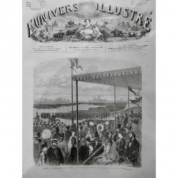 1875 UI LONGCHAMP REVUE BATAILLON SAINT-CYR DEFILÉ TRIBUNE