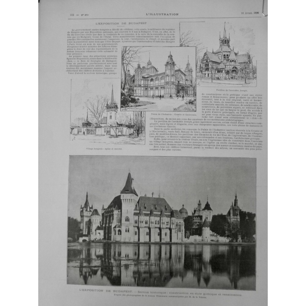 1896 HONGRIE BUDAPEST EXPOSITION CONSTRUCTION STYLE GOTHIQUE RENAISSANCE